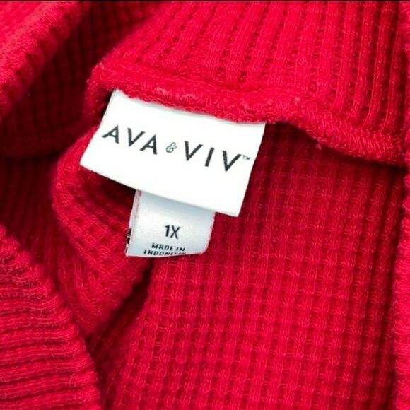Take 50% OFF- Ava & Viv Waffle Knit Monk Neck Red Sweater, Size-1X - Picture 7 of 7